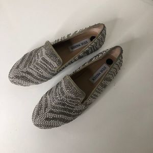 Steven Madden Silver Glitter Studded Loafer Flats